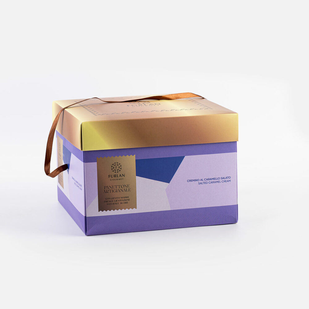 Panettone con cioccolato al latte Valhrona e caramello salato