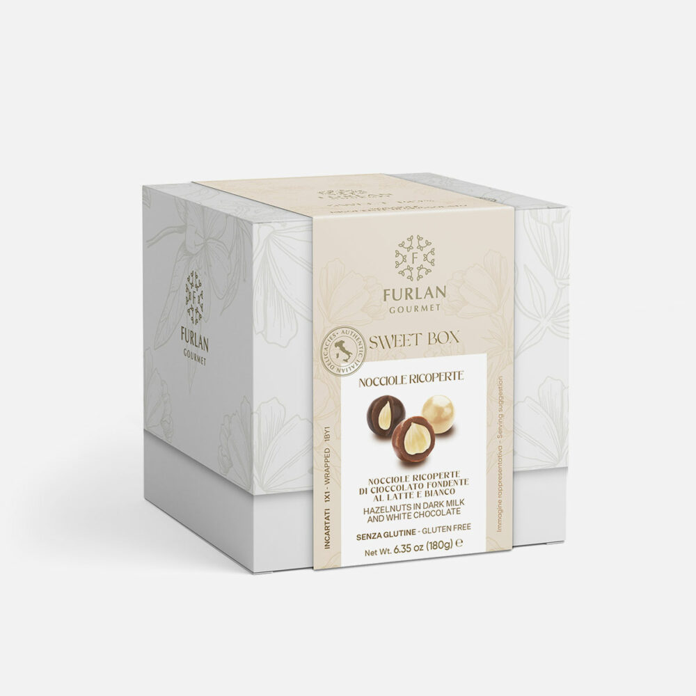 Nocciole ricoperte di cioccolato fondente al latte e bianco