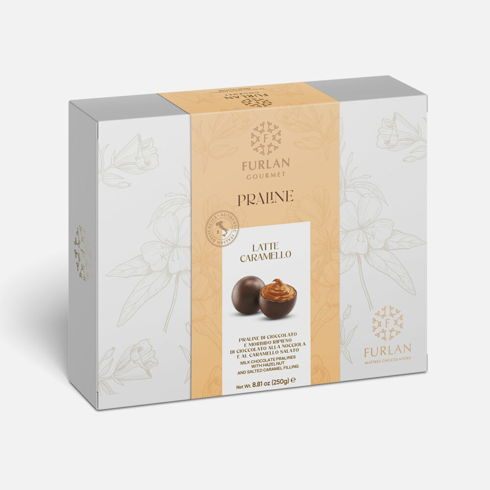 Praline di cioccolato al latte e morbido ripieno al caramello salato