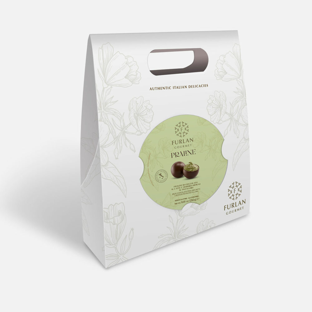 Praline di cioccolato al latte e morbido ripieno al cioccolato bianco al gusto pistacchio - Bag