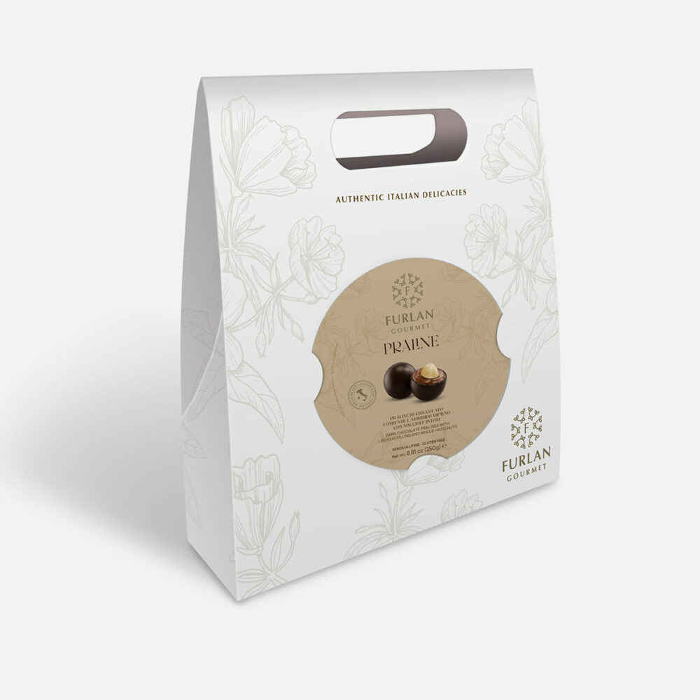 Praline di cioccolato fondente ripiene di cioccolato al latte e alle nocciole con nocciola intera - Bag